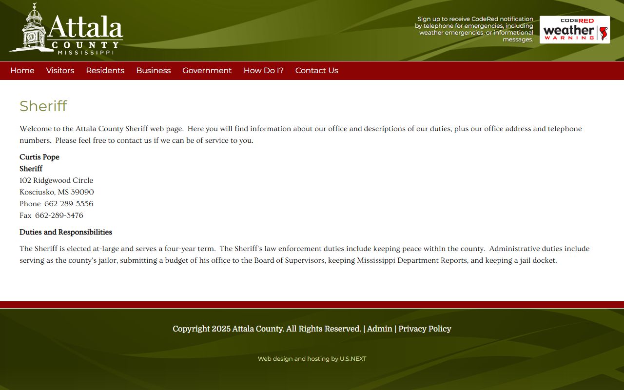 Attala County inmate search sheriff jailor contact page